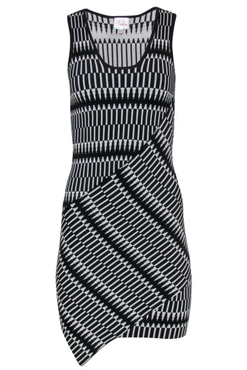 Parker - Black & White Patterned Knit Tank Bodycon Dress Sz S