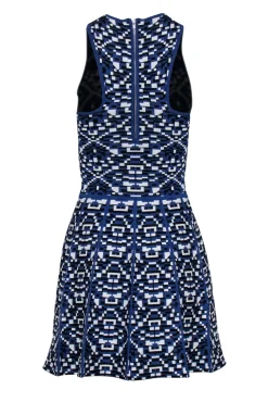 Parker - Blue & White Abstract Geometric Pattern Mini Dress Sz S