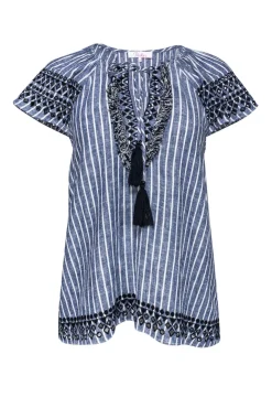 Parker - Chambray & White Linen Embroidered Blouse Sz XS
