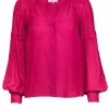 Parker - Fuchsia Silk Blend Button Front Balloon Sleeve Blouse Sz XXS