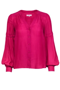 Parker - Fuchsia Silk Blend Button Front Balloon Sleeve Blouse Sz XXS