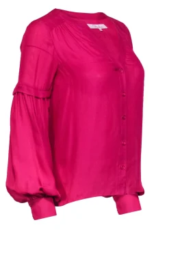Parker - Fuchsia Silk Blend Button Front Balloon Sleeve Blouse Sz XXS