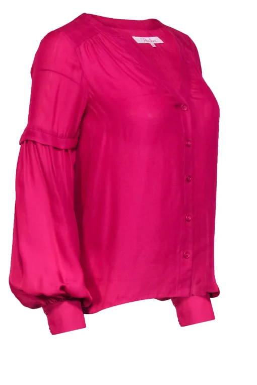 Parker - Fuchsia Silk Blend Button Front Balloon Sleeve Blouse Sz XXS