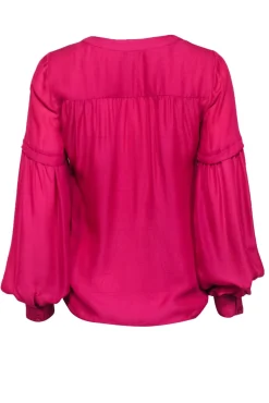 Parker - Fuchsia Silk Blend Button Front Balloon Sleeve Blouse Sz XXS