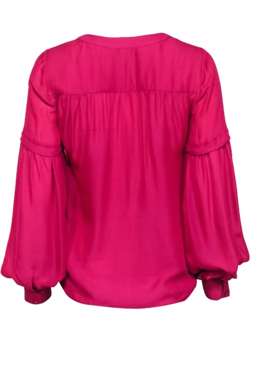 Parker - Fuchsia Silk Blend Button Front Balloon Sleeve Blouse Sz XXS