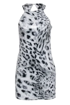 Parker - Grey & White Leopard Print Sequin Sleeveless Dress Sz M