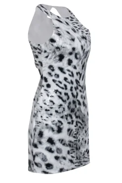 Parker - Grey & White Leopard Print Sequin Sleeveless Dress Sz M
