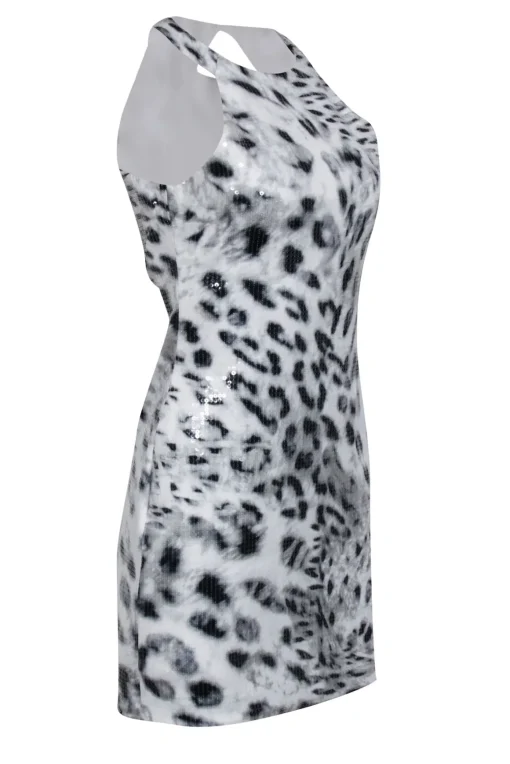 Parker - Grey & White Leopard Print Sequin Sleeveless Dress Sz M