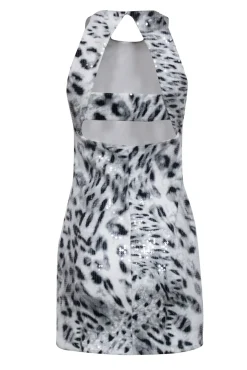 Parker - Grey & White Leopard Print Sequin Sleeveless Dress Sz M