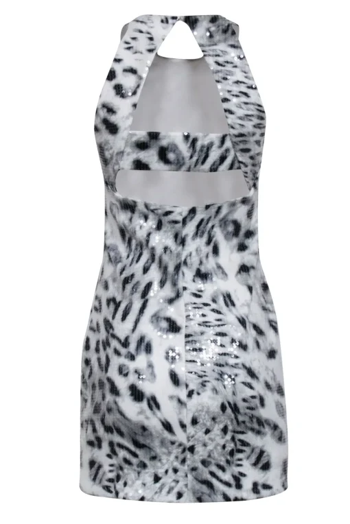 Parker - Grey & White Leopard Print Sequin Sleeveless Dress Sz M