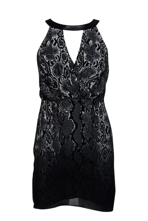 Parker - Grey Snakeskin Print Silk & Leather Dress Sz S