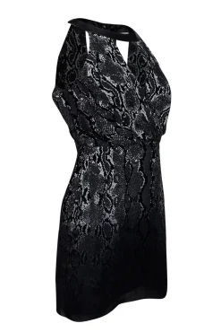 Parker - Grey Snakeskin Print Silk & Leather Dress Sz S