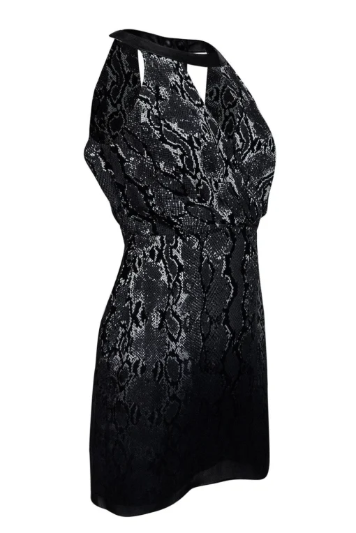 Parker - Grey Snakeskin Print Silk & Leather Dress Sz S