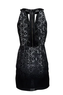 Parker - Grey Snakeskin Print Silk & Leather Dress Sz S