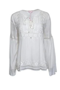 Parker - Ivory Embroidered V-Neck Blouse Sz M
