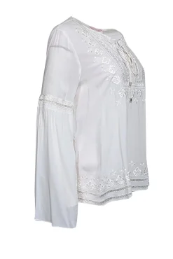 Parker - Ivory Embroidered V-Neck Blouse Sz M