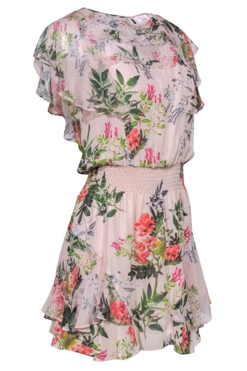 Parker - Light Pink Floral Print Ruffled Silk Blend Dress Sz XS
