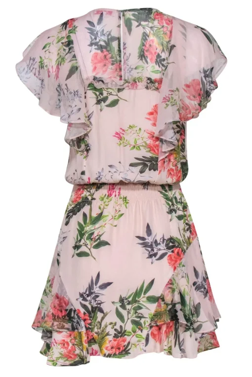 Parker - Light Pink Floral Print Ruffled Silk Blend Dress Sz XS