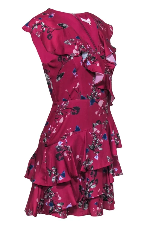 Parker - Magenta & Blue Floral Tiered Ruffle Short Sleeve Mini Dress Sz XS