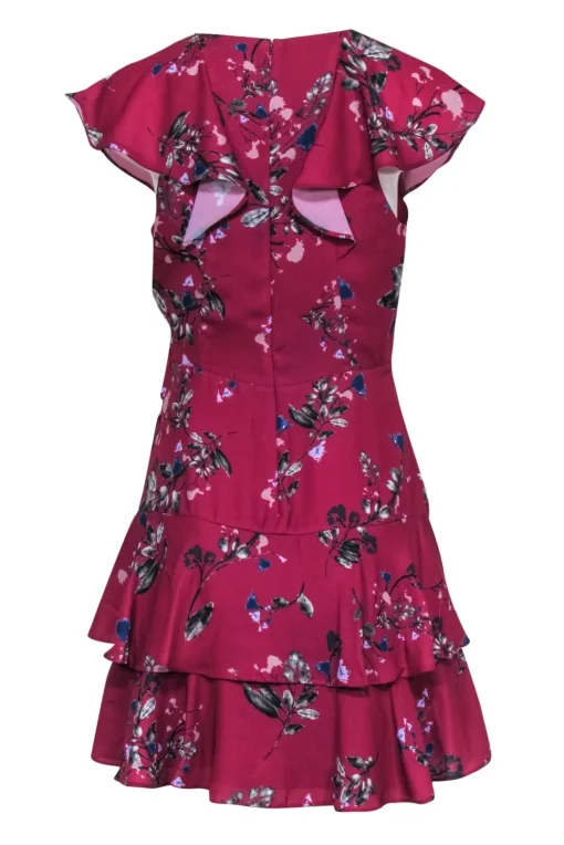 Parker - Magenta & Blue Floral Tiered Ruffle Short Sleeve Mini Dress Sz XS