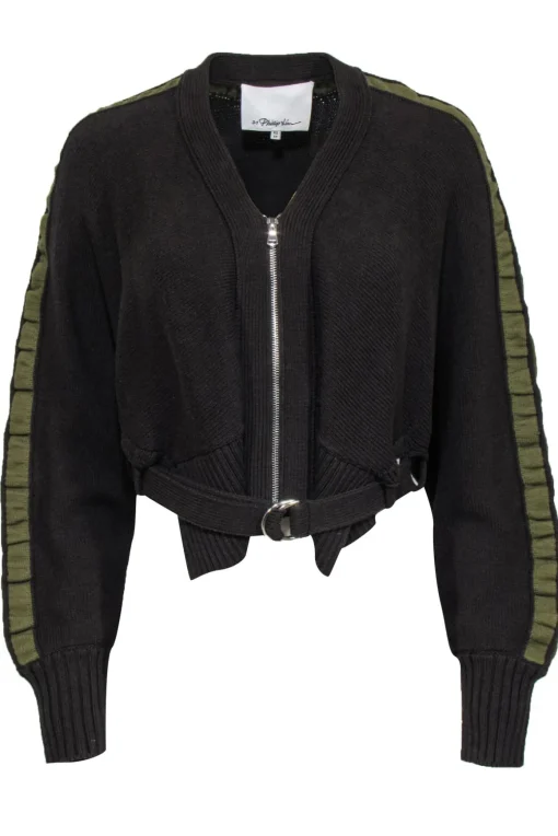 3.1 Phillip Lim - Brown Crop Sweater w/ Green Trim Sz XS