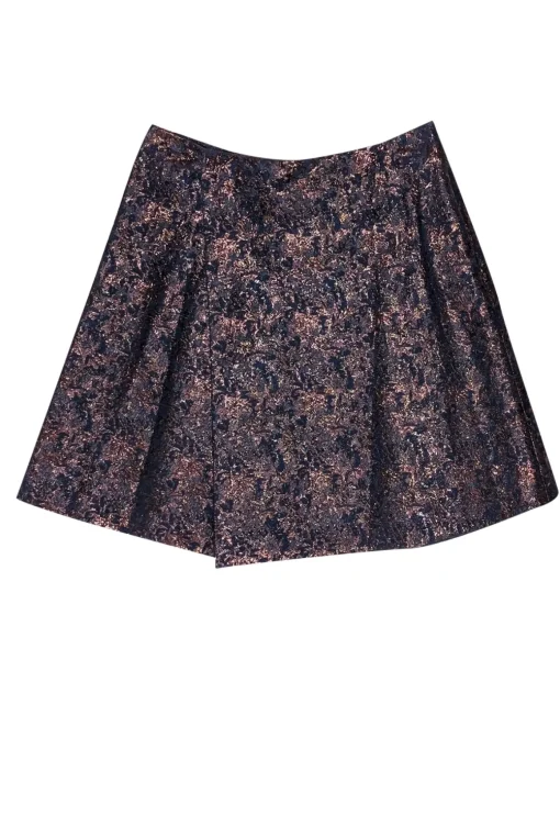 3.1 Phillip Lim - Navy & Bronze Brocade Faux Wrap Skirt Sz 6