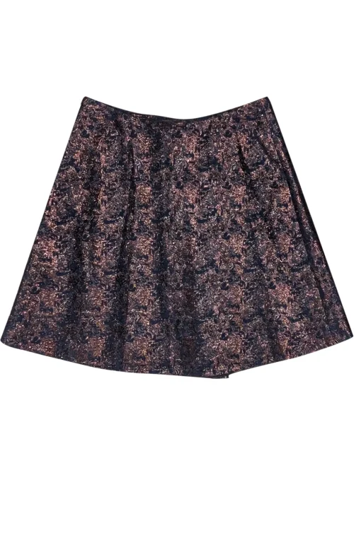 3.1 Phillip Lim - Navy & Bronze Brocade Faux Wrap Skirt Sz 6