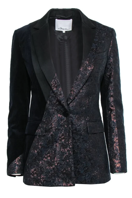 3.1 Phillip Lim - Navy & Gold Jacquard & Corduroy Blazer Sz 0