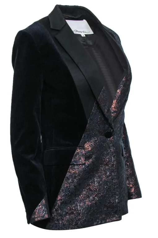 3.1 Phillip Lim - Navy & Gold Jacquard & Corduroy Blazer Sz 0