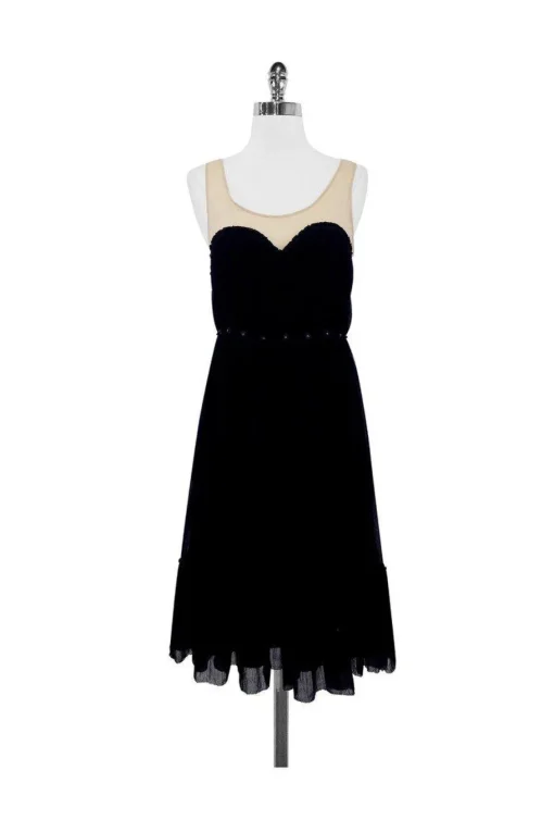 3.1 Phillip Lim - Nude & Black Silk Dress w/ Embellished Waist Sz 0