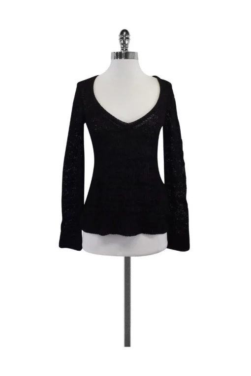 Piazza Sempione - Chocolate Brown V-Neck Knit Sweater Sz S