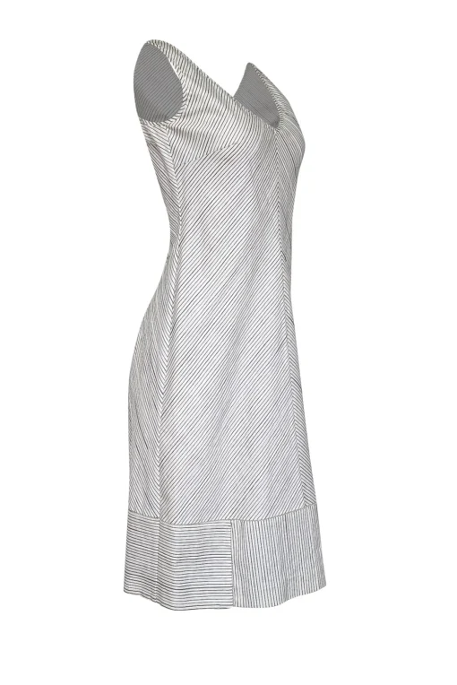Piazza Sempione - White w/ Black Stripes Sleeveless Midi Dress Sz 8