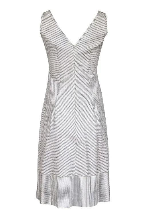 Piazza Sempione - White w/ Black Stripes Sleeveless Midi Dress Sz 8
