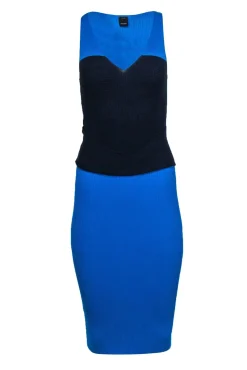 Pinko - Blue Colorblocked Rib Knit Sleeveless Dress Sz M