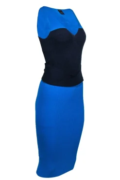 Pinko - Blue Colorblocked Rib Knit Sleeveless Dress Sz M