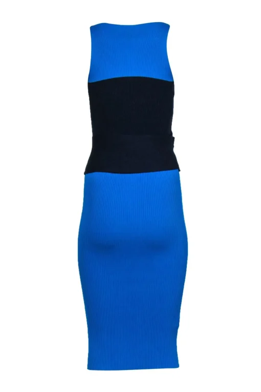 Pinko - Blue Colorblocked Rib Knit Sleeveless Dress Sz M