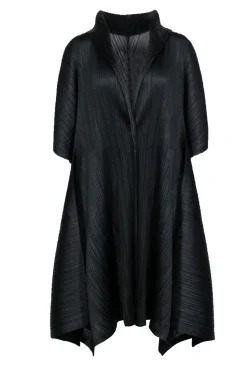 Pleats Please Issey Miyake - Black Silky Pleated Longline Short Sleeve Kimono Sz XXL