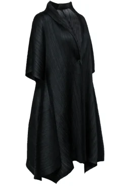 Pleats Please Issey Miyake - Black Silky Pleated Longline Short Sleeve Kimono Sz XXL