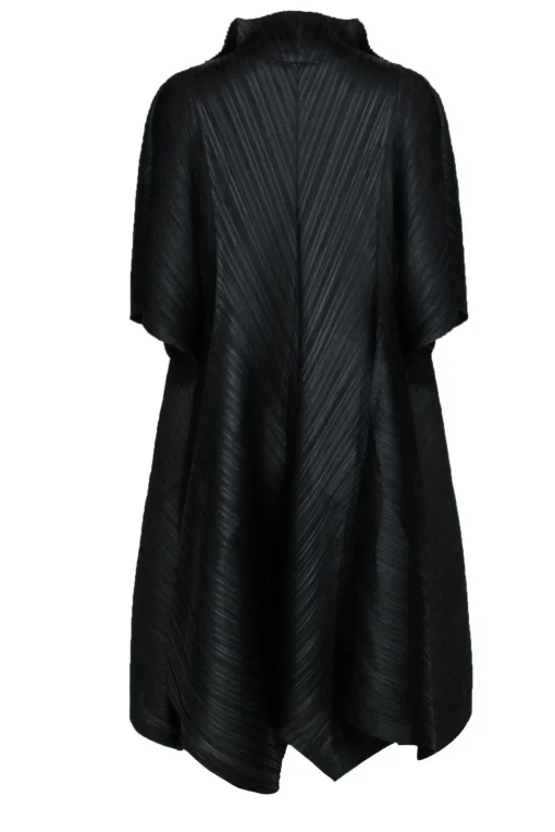 Pleats Please Issey Miyake - Black Silky Pleated Longline Short Sleeve Kimono Sz XXL