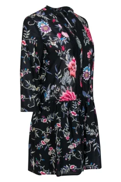 Plenty by Tracy Reese - Black & Multicolor Floral Drop Waist "Kurta" Dress Sz S