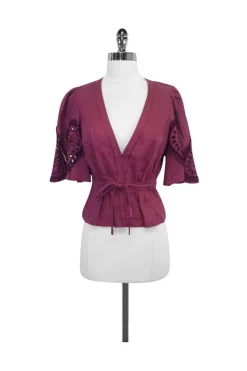 Plenty by Tracy Reese - Maroon Linen Top Sz 4