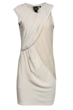 Poleci - Cream Silky Asymmetric Draped Shift Dress Sz 4