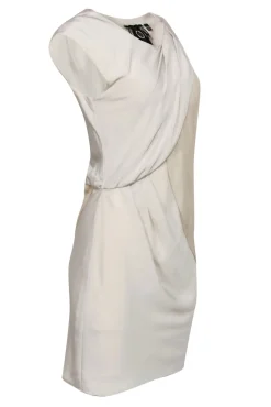 Poleci - Cream Silky Asymmetric Draped Shift Dress Sz 4