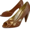 Pour La Victoire - Brown Leather Peep Toe Heels Sz 10