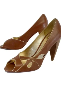 Pour La Victoire - Brown Leather Peep Toe Heels Sz 10