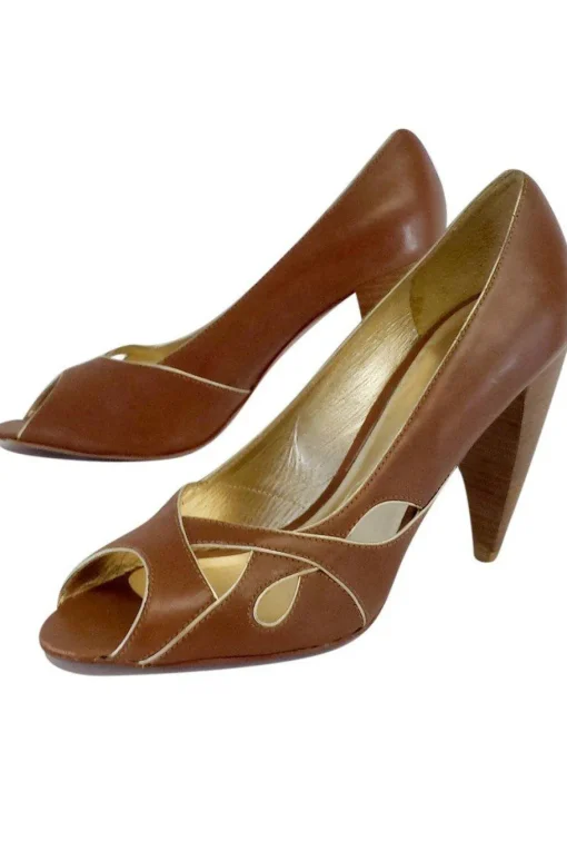 Pour La Victoire - Brown Leather Peep Toe Heels Sz 10