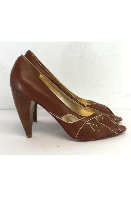Pour La Victoire - Brown Leather Peep Toe Heels Sz 10