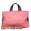 Pour La Victoire - Pink Leather Convertible Satchel w/ Snakeskin, Maroon & Beige Trim