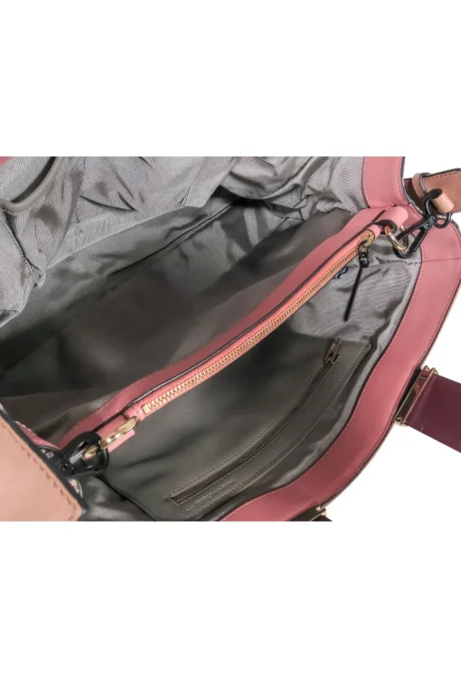 Pour La Victoire - Pink Leather Convertible Satchel w/ Snakeskin, Maroon & Beige Trim