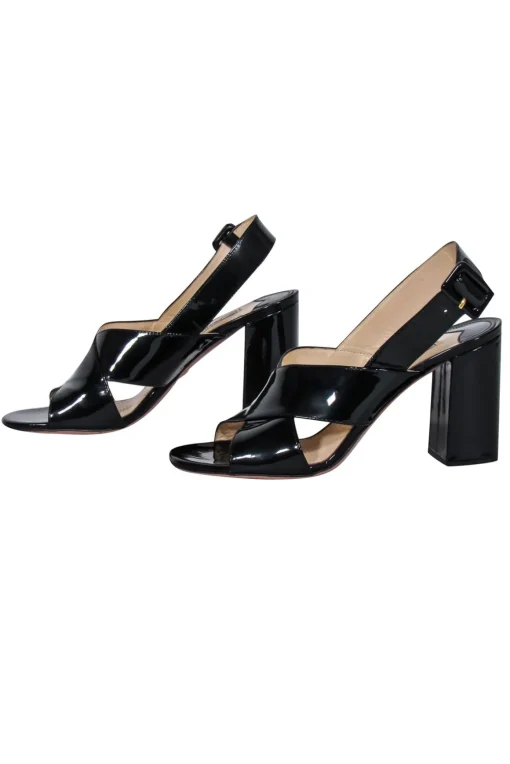 Prada - Black Leather Vernice Crisscross Slingback Sandal Sz 9